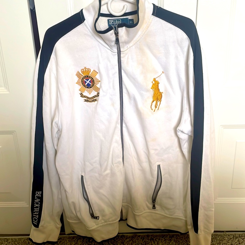 Polo Ralph Lauren XL Blackwatch white long sleeve track jacket with pockets